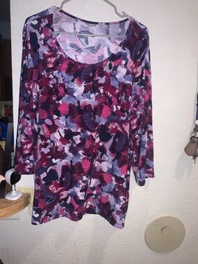 croft & barrow Pink Multi Floral Scoop-Neck Blouse